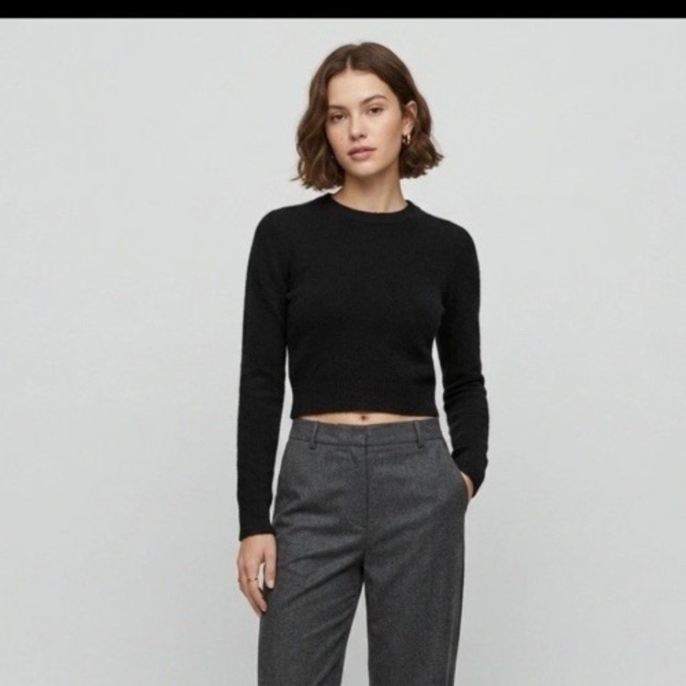Reformation Jeans Black Recycled Cashmere Blend Cropped Crew Neck Sweater XS